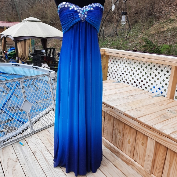 royal blue ombre bridesmaid dress Elegant Beading Straps Cross Back Gradient Blue Ombre Prom Dress, Long   kateprom